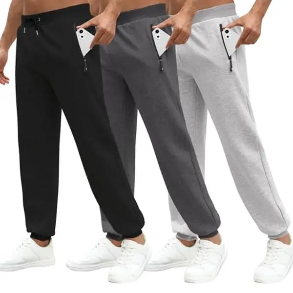 Gihuo 3 Pack Men's Sweatpants with Zipper Pockets Men's Track Pants Men's Jogging Pants Cuffed Sweatpants Street Style Chino Pants Casual Comfy Joggers Drawstring Waist Jogger Elastic Fabric Menswear Soft Athletic Fitness