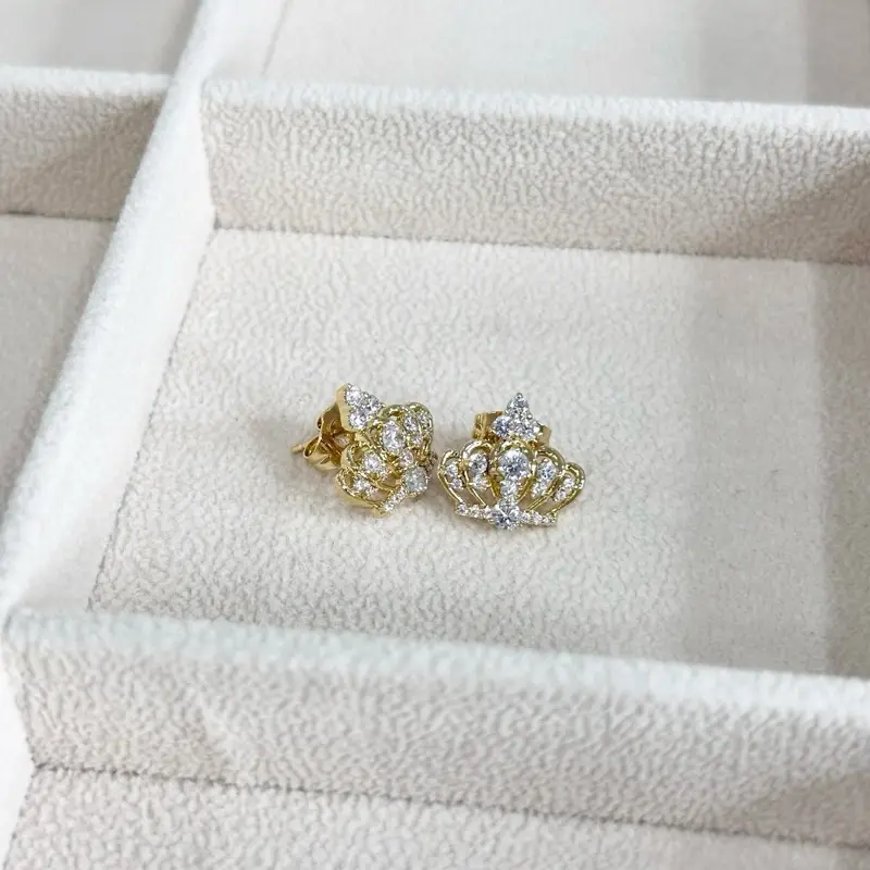 Crown Stud Earrings with Circonia Gold Plated 14k TT4 Sparkling Royal Design Jewelry