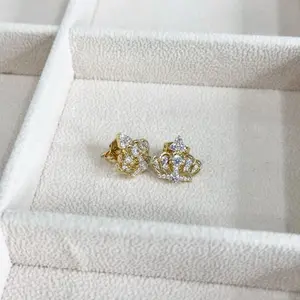 Crown Stud Earrings with Circonia Gold Plated 14k TT4 Sparkling Royal Design Jewelry