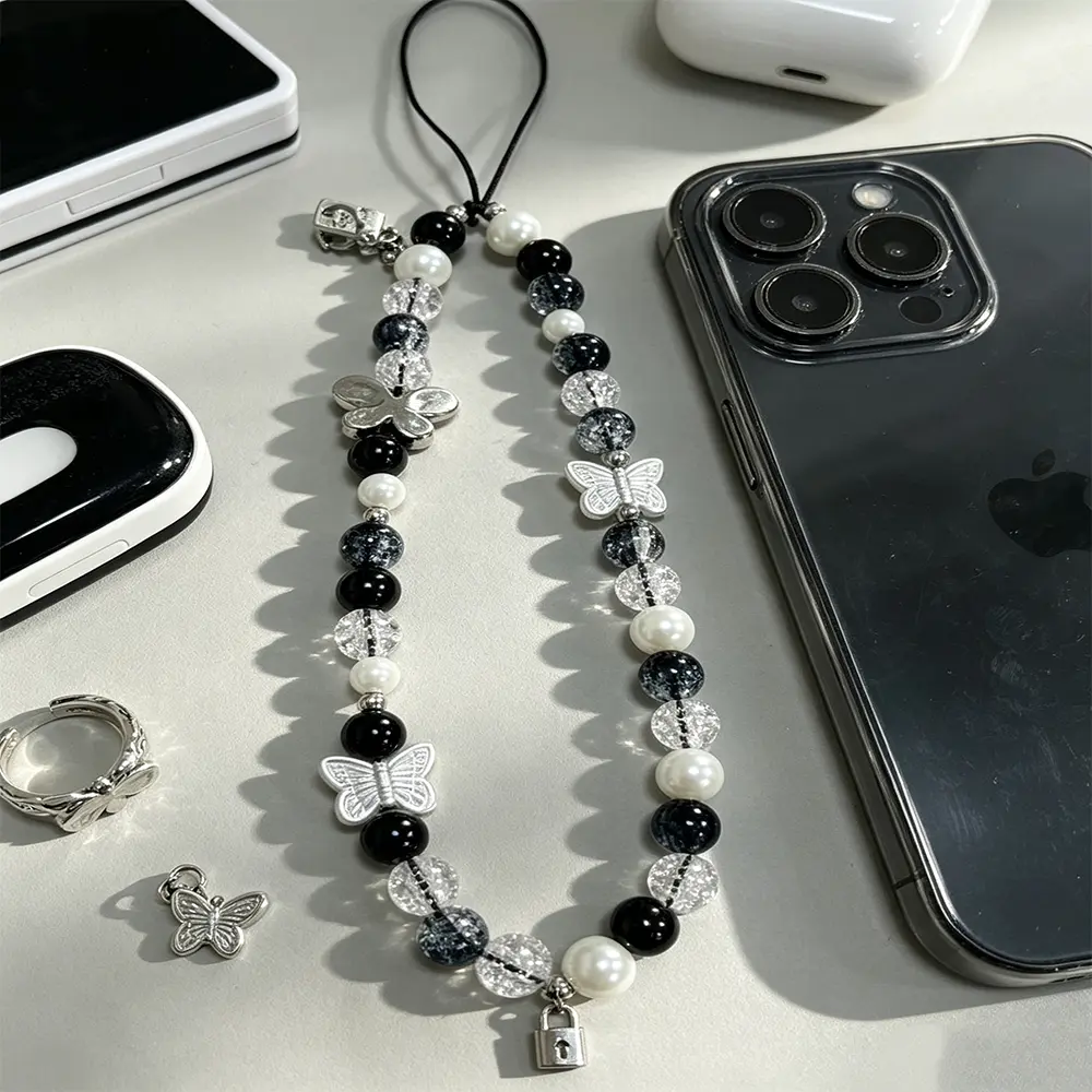 Y2K Kawaii Phone Chain, Trendy Bead Wristlet Strap for All Cell Phones