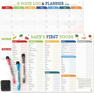 101 Foods Checklist Fridge Magnet, Baby First Foods, Fridge Magnet First Foods Trackers, Nutrition Poster, 3 Markers + Eraser, Set of 2 Decor Kitchen  Magnetic