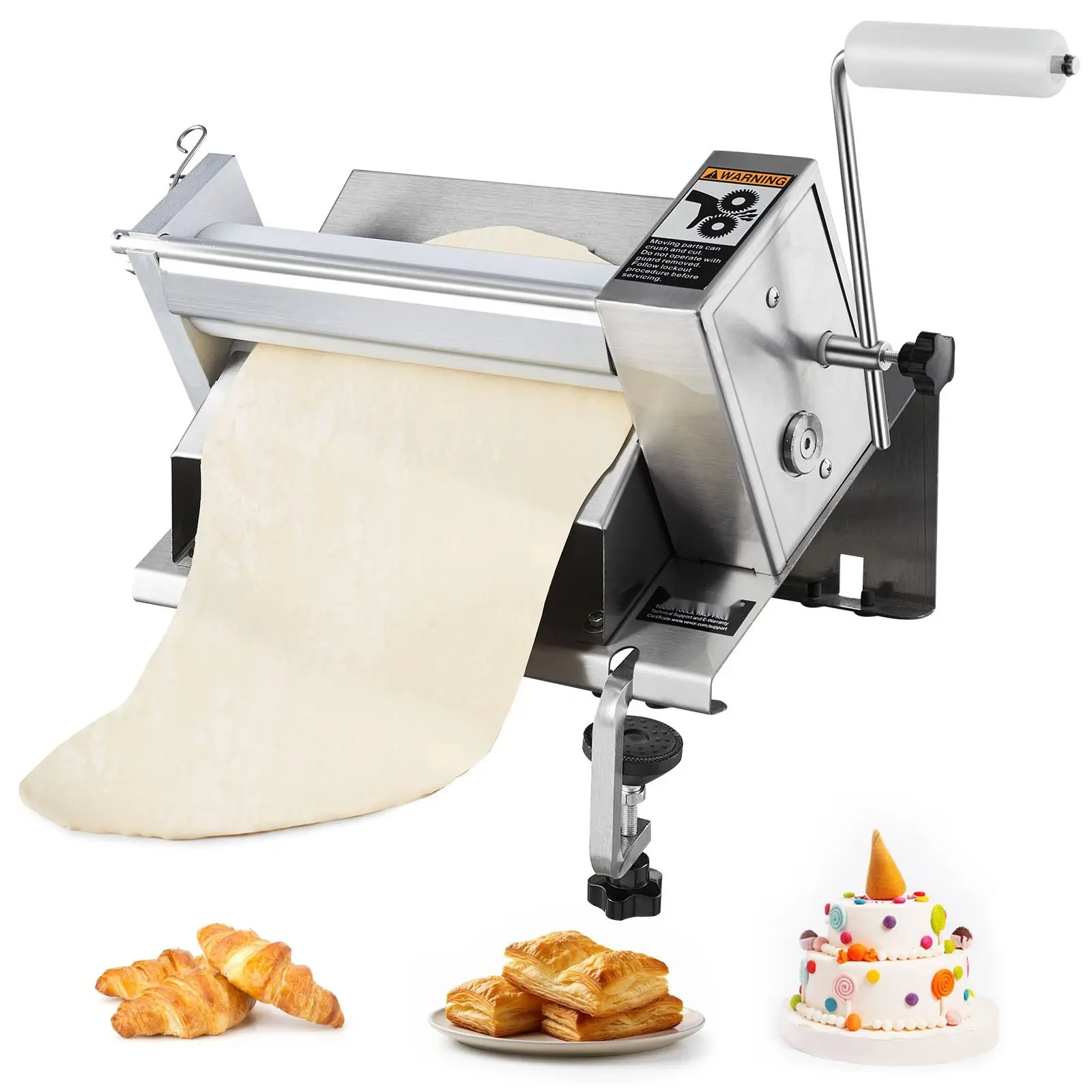 Manual Dough Sheeter Machine, 1/2 Inch Maximum Thickness, Hand Crank Pastry Roller Press For Pasta And Pizza Dough, Bakery Equipment For Commercial Kitchens, Durable Stainless Steel Construction, Easy To Clean And Maintain