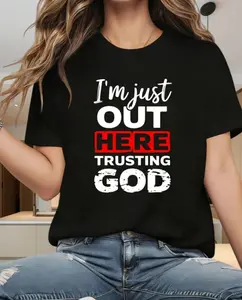 Men's Graphic T-Shirt with 'Trusting God' Christian Print - Oversize Short Sleeve Streetwear Tee in Soft, Breathable Fabric, Tshirt, Shortsleeve Round Neck Crewneck