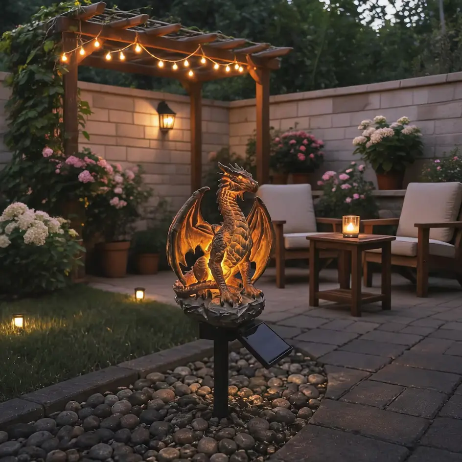 Solar Dragon Garden Stake Light, Waterproof Resin Statue, Solar-Powered Gothic Outdoor Decor, Pathway Ornament for Patio Lawn Landscape, Birthday Gift for Dragon Enthusiasts