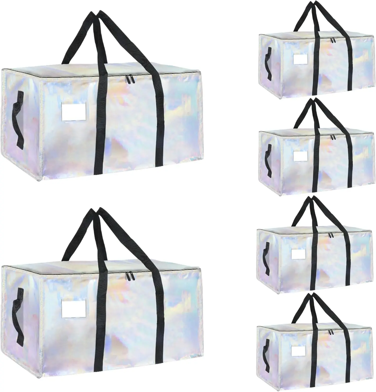 6-Pack Extra-Large Heavy-Duty Moving Bags, Waterproof Storage Totes with Handles & Zippers, Foldable for Moving, College Dorm & Storage