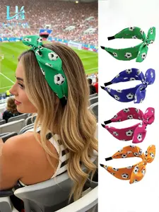 New Football Print Bunny Ears Bow Wide Hairband, High Crown Press Hair Accessory, Women Fashion Headband, Party Style, Casual Sporty Boho