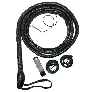 Genuine Cowhide Leather Bullwhip, 16-Plaits Hand-Braided Black Equestrian Whip - For Collectors & Performers