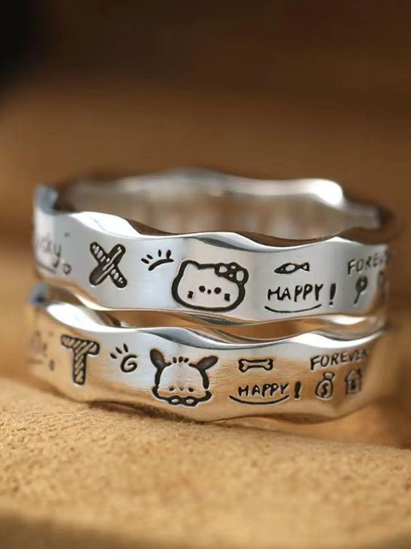 Adorable Graffiti Wave Ring, Pachim Dog Couple Ring, Adjustable Love Ring, Daily Wear, Valentine's Day Gift, Cute Couples Jewelry, Adjustable Rings