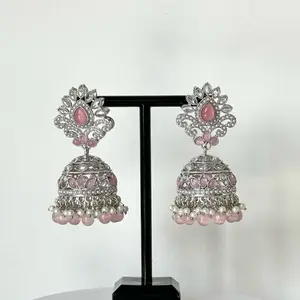 Bollywood Polki Shaili Lightweight Jhumka Earrings with Pearls for Festive Wear