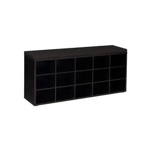 VASAGLE Shoe Bench with Cushion, Storage Bench with Padded Seat, Entryway Bench with 15 Compartments, for Bedroom, 11.8 x 41.3 x 18.9 Inches, Espresso Brown and Chestnut Brown