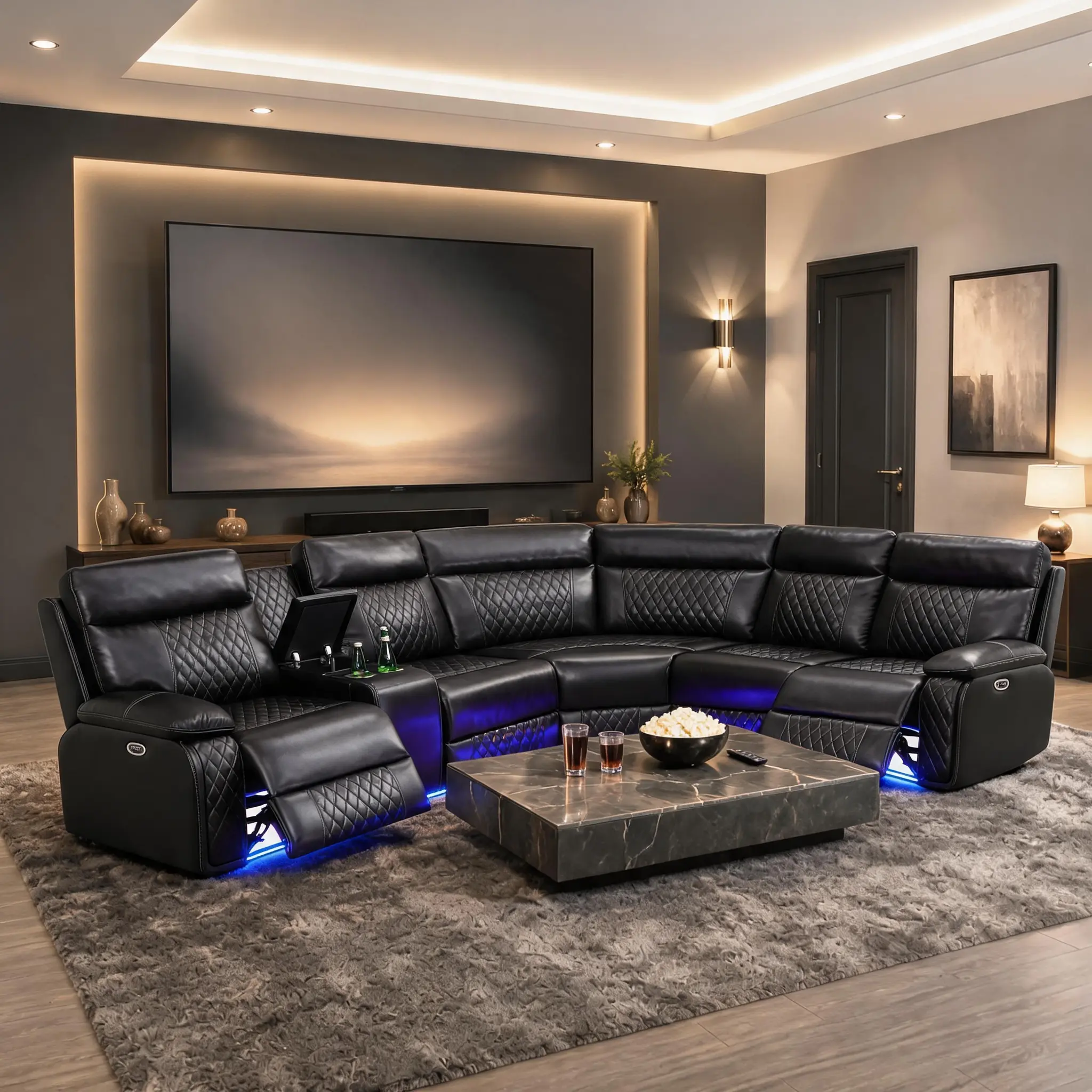 AINEHOME Dark Breathable Semi-PU Leather Modern LED Electric Recliner 3-Piece Living Room Sofa Set with Adjustable Backrest, Storage & Power Reclining Furniture bedroom lounge couch family fluffy comfy premium l-shaped l-shape seccion payless