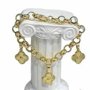 Angeline Lorne 14k Real Gold Layered Rolo Bracelet Adjustable Stainless Steel Water Resistant Daily Wear