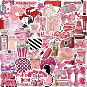 50 Cartoon Y2K Girl Cherry Graffiti Stickers, Waterproof Decorative Stickers for Guitar Notebook Water Cup, Fun and Stylish Accessories, PVC Waterproof Stickers