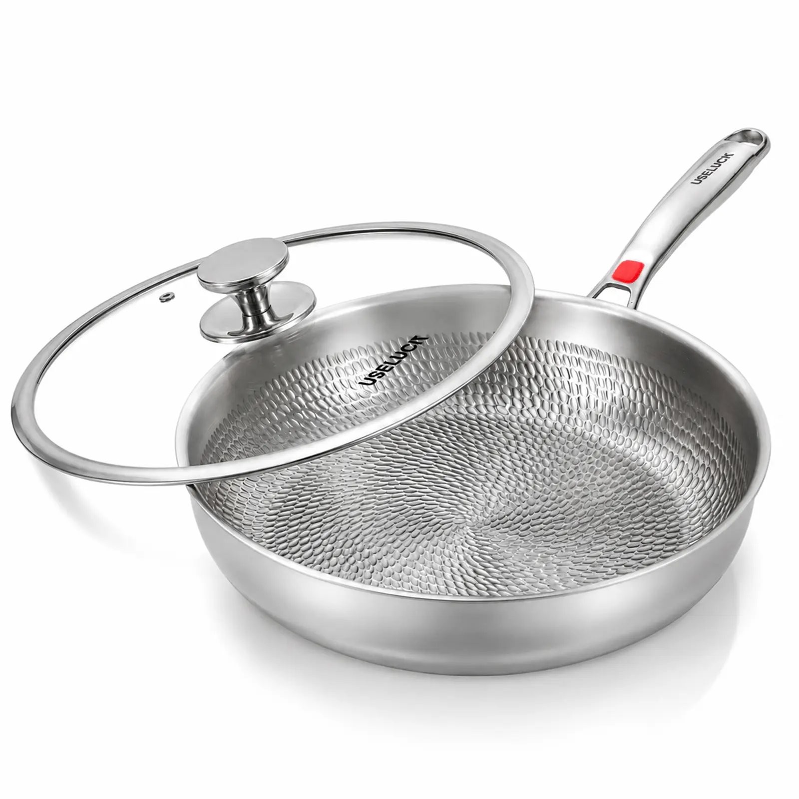 USELUCK 12" Titanium Fry Pan Set with Lid - Non-Toxic, Induction Safe, PFAS/PFOA/PTFE-Free Pro Cookware, Even Heat, Dishwasher & Oven Safe for Everyday Cooking