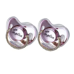 MIYOCAR 2pcs Personalized Bling Pacifier – Custom Name Baby Pacifier with Rhinestone Handle | Luxury Newborn Gift, Baby Shower Keepsake chupetes