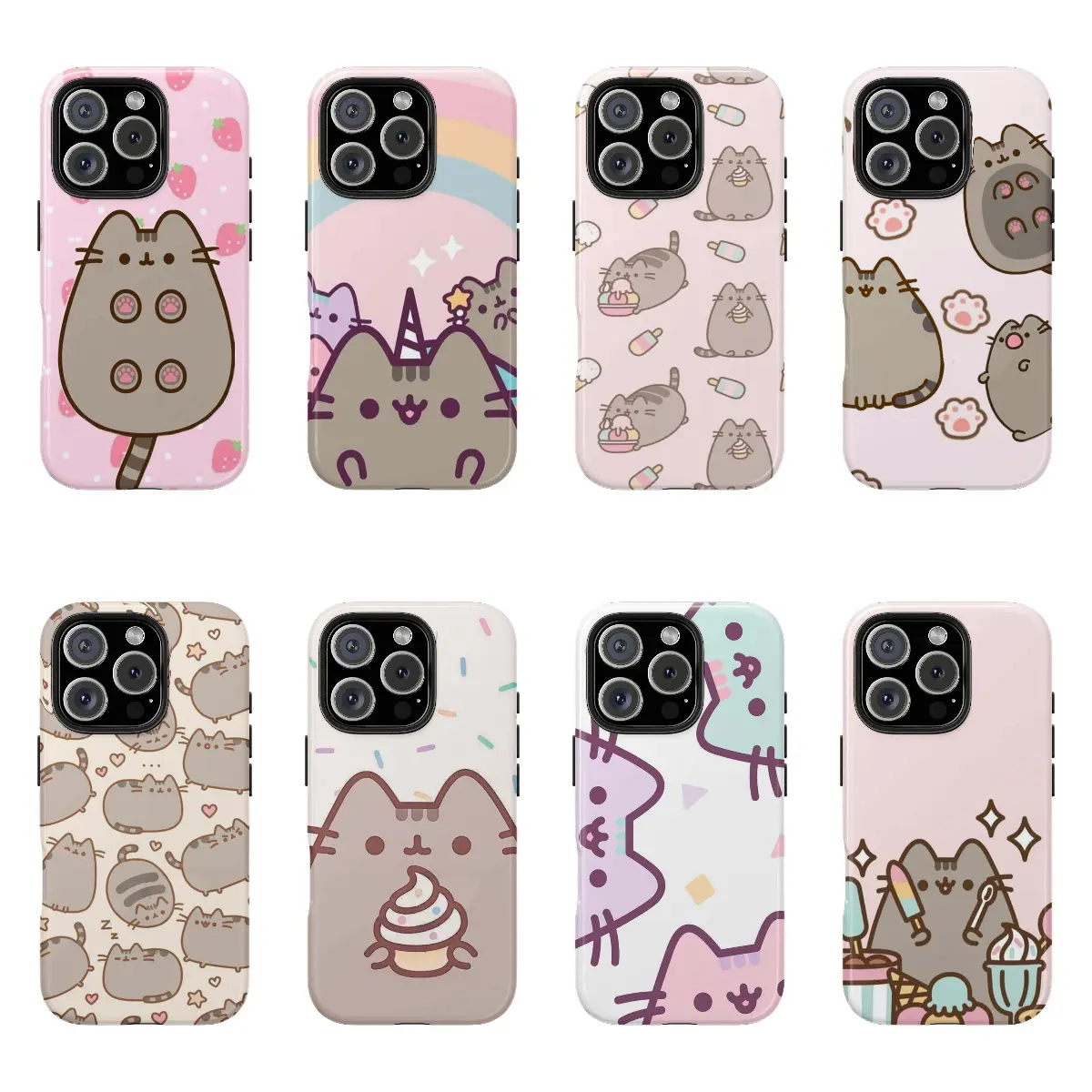 Cute Pusheen Cartoon Food Design Transparent TPU Soft Phone Case - Cute Accessories, Compatible with iPhone 17/16/15/14/13/12/11 Pro Max, Halloween Gift Idea, Silicone