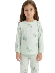 Letibati Kids Cartoon Sleepwear Blueberry Print Long-Sleeve Moisture-wicking Loungewear 18M-12Y Snug Fit Home Wear Pastel Cute Kidswear Christmas Gifts Soft Comfort Wear girl k-pop saja