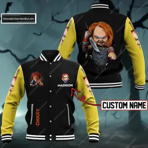 Halloween Chucky Baseball Jacket, Costume Horror Character Jacket Men, Chucky Childs Play Movie Racing Jacket, Spooky Season Movie Shirt Yellow