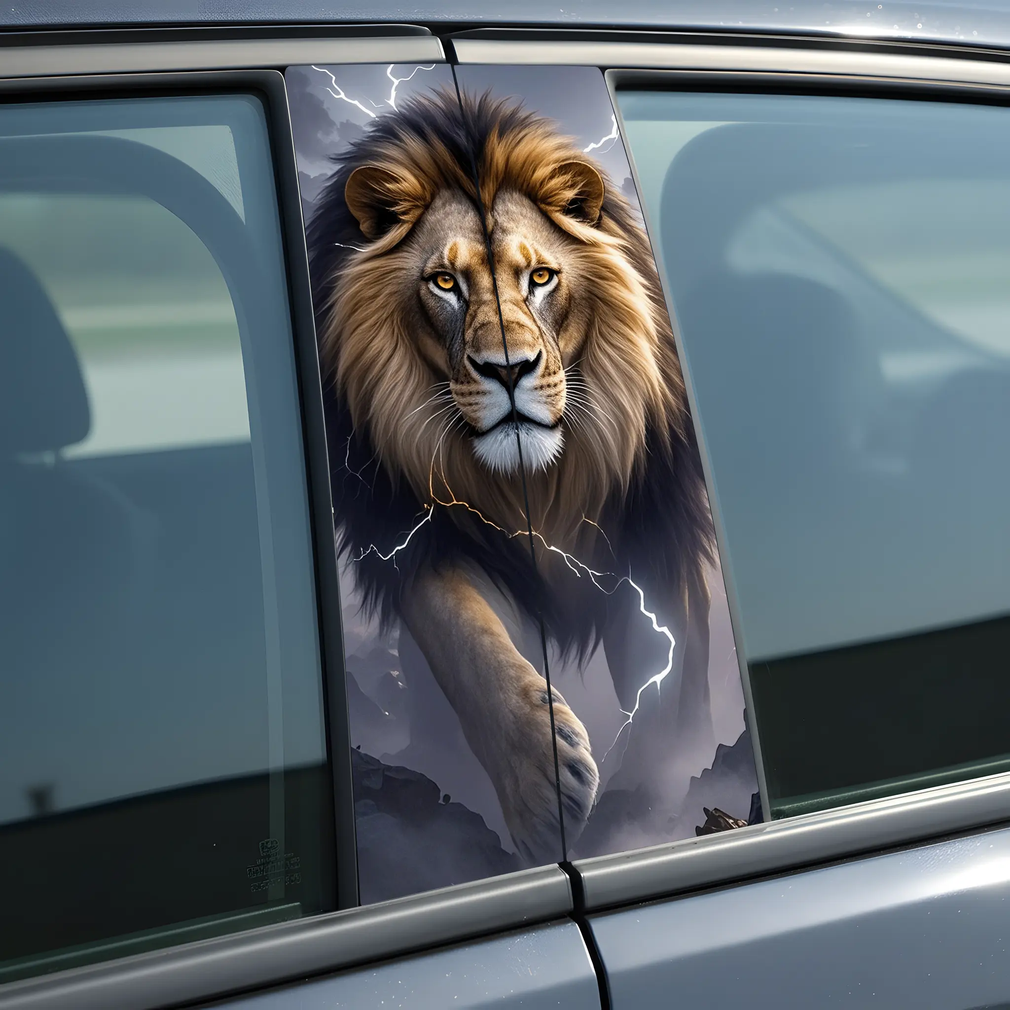 Male Lion Vinyl Car B-pillar Sticker 50cm x 25cm UV Printed 3D Effect Waterproof PVC Decal for Most Cars Easy Removal No Glue Personalized Creative Car Door Trim Sticker