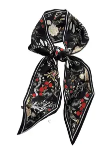 Women's Reversible Silk Scarf, Long Strip Necktie, Dual-Sided Floral Print, Versatile Fashion Accessory, All Seasons Boho Style