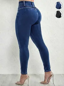 Women's Butt Lifting High Waisted Denim Jeans Dark Wash, High Waist High Elastic Tummy Control Skinny Fit Denim Long Pants, Fashion Elegant Casual Trousers Suitable For Date, Commuting, Shopping, Womenswear
