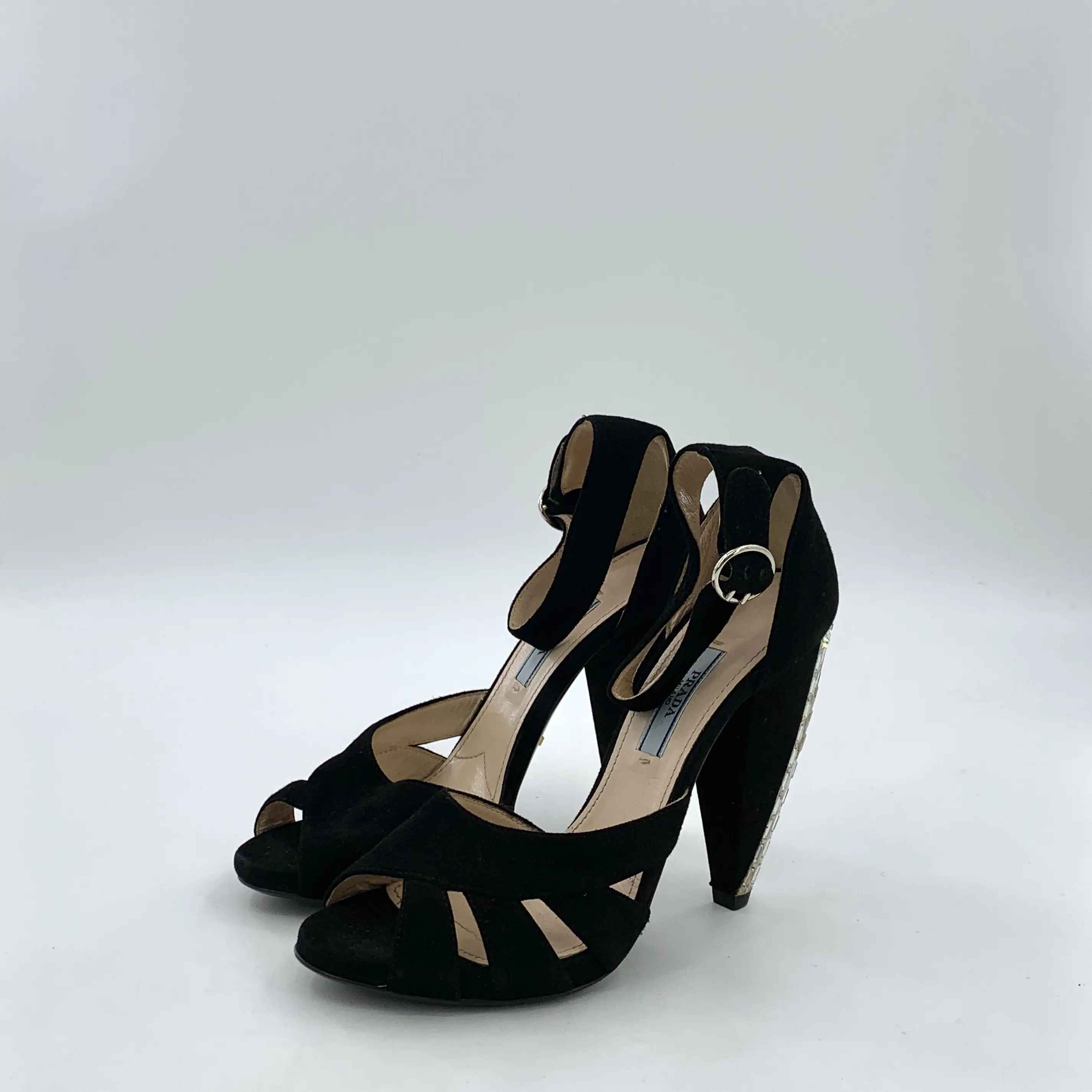 RDLTS— Prada Viko Black Crystal Buckle Heels Size US 6.5