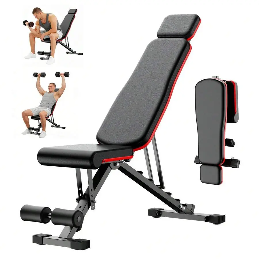 Multi-Functional Weight Bench for Full Body Home Training - 700 lbs Commercial Build, Ergonomic Design, Exceptional Durability, Hyper Back Extension Roman Chair, Adjustable Sit-Up Incline Decline Flat Bench with Dumbbells, Weight Lifting Straps