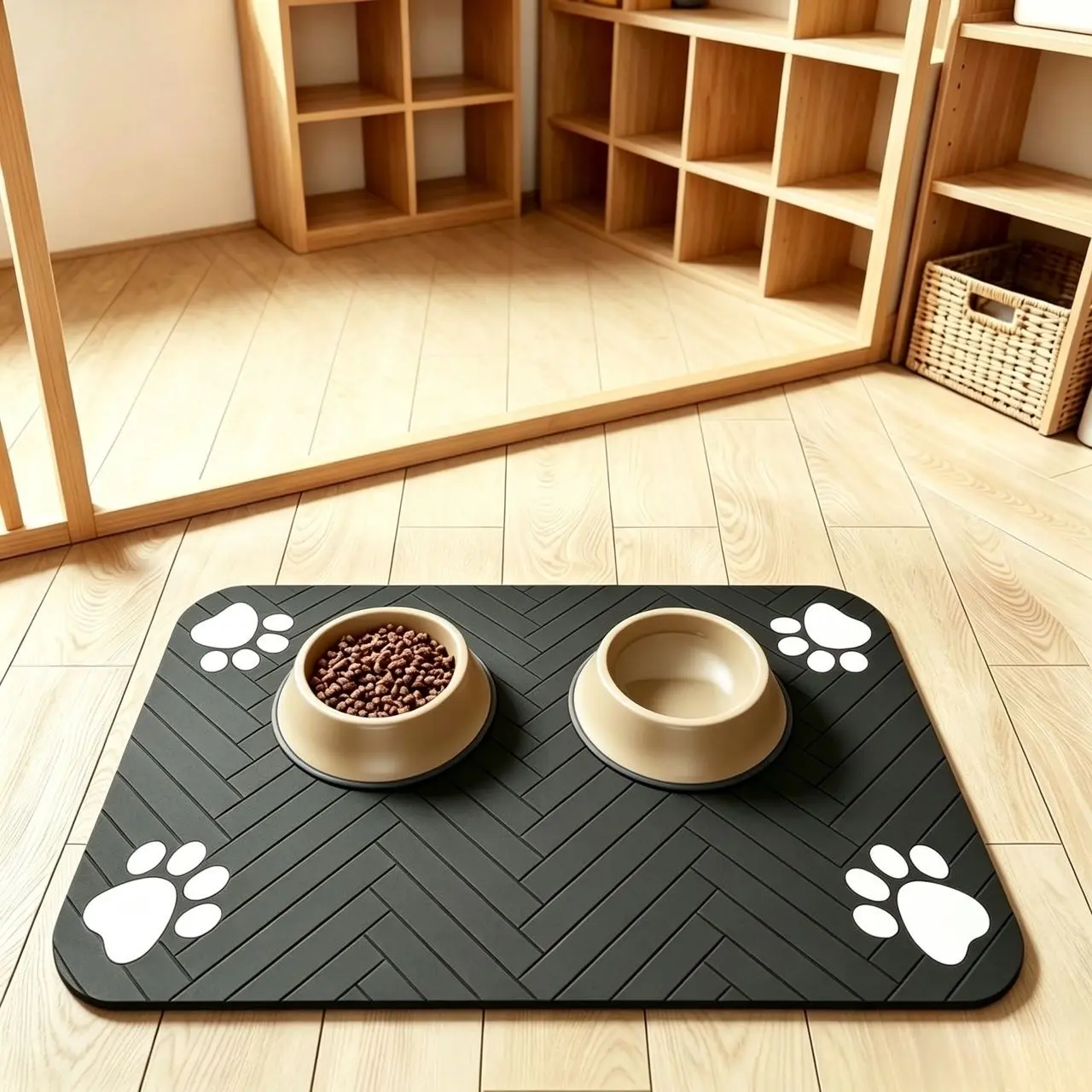 Quick Drying Absorbent Pet Feeding Mat for Dogs and Cats, Non-Slip Rubber Bottom, Dark Polyester Surface for Indoor Use.Size：S/M/L