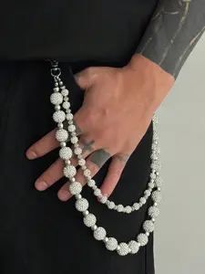 1pc Punk Hip-Hop Pants Chains,Men's Rhinestone Beaded Pants Chains Multi-Layer Tassel Waist Chain,Vintage Exaggerated Pants Charm for Rock Party