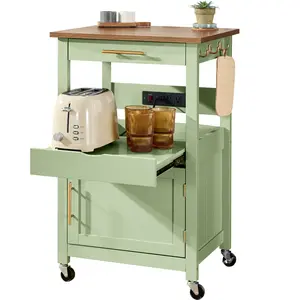 Best Choice Products Rolling Kitchen Island Cart, Cabinet W/ Drawer, Sliding Tray, Outlet, Wheels, Hooks