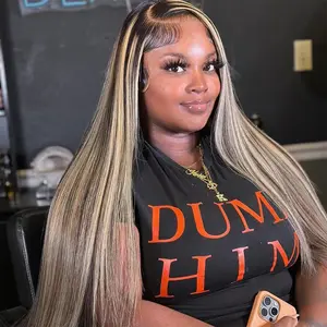 1B/27 Balayage Highlight Lace Front Wig Human Hair 13x6 Straight Lace Front Wigs Human Hair Pre Plucked 180 Density HD Transparent Honey Blonde Wig Human Hair for Women