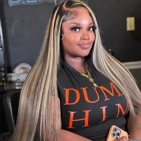 1B/27 Balayage Highlight Lace Front Wig Human Hair 13x6 Straight Lace Front Wigs Human Hair Pre Plucked 180 Density HD Transparent Honey Blonde Wig Human Hair for Women