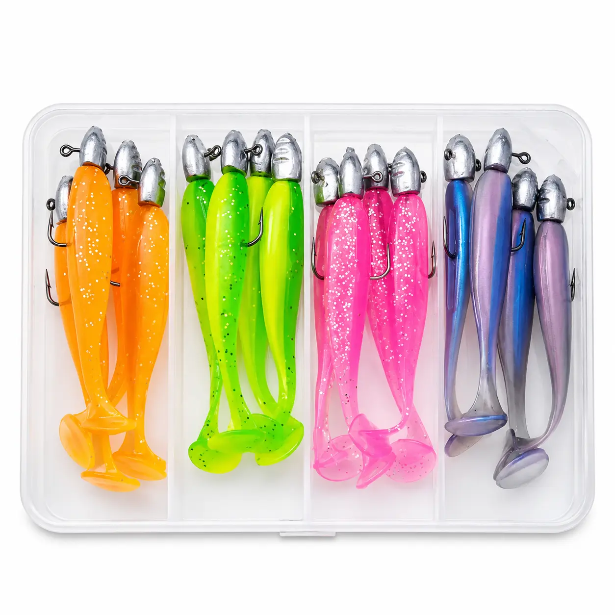 16pcs Soft Paddle Tail Artificial Lure Set - Ideal Size Outdoor Fishing Baits & Accessories for Barracuda, Perch - Christmas Surprise Gift