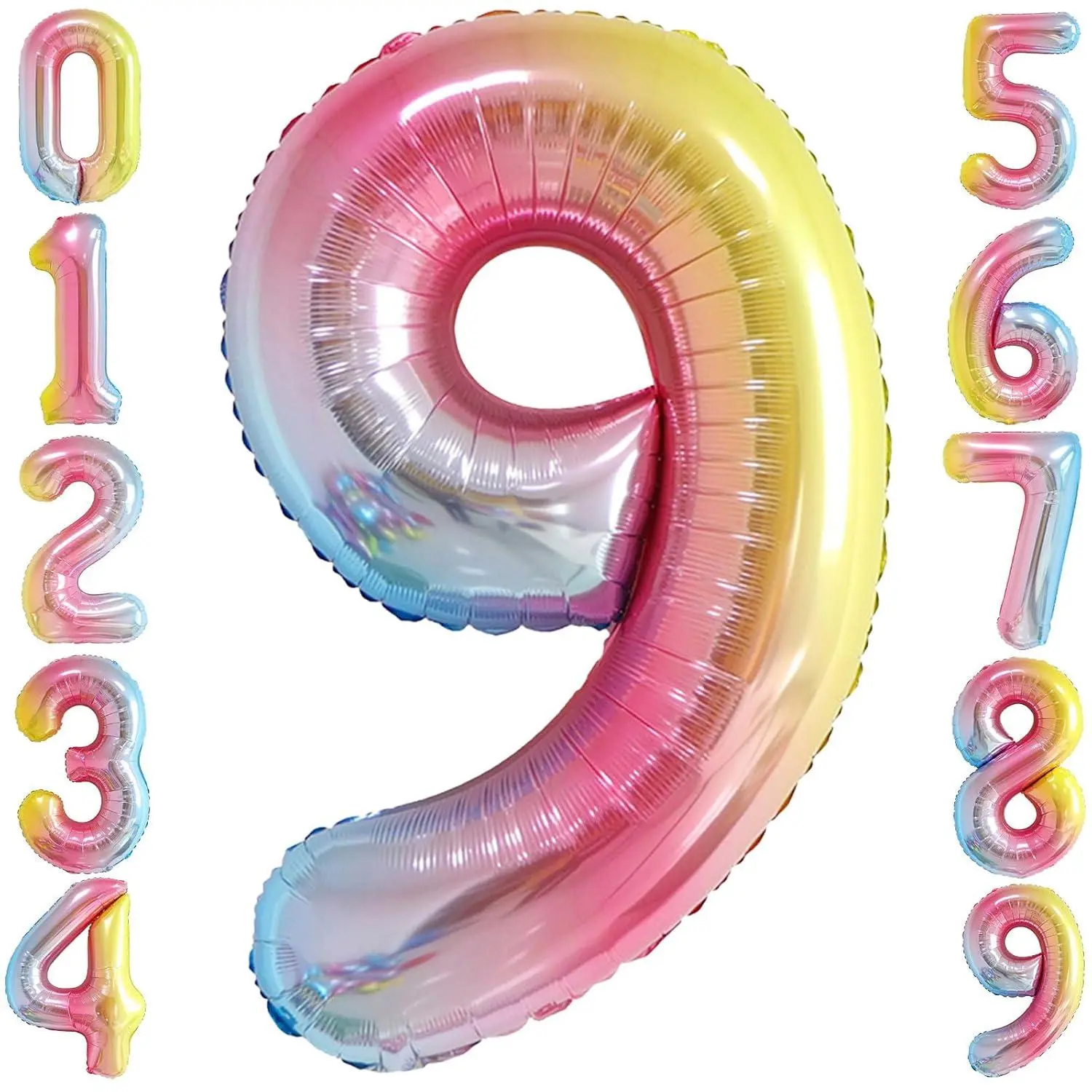 Rainbow Gradient Number 9 Balloon 40 Inch Big Large Balloons 0-9 | 9Th Helium Foil Mylar Number Balloons For Birthday Anniversary Party Decorations
