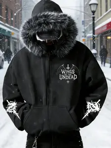High Street Dark Style Hooded Design Sweatshirt Couple Edition, Loose Zip-Up Cardigan with Fuzzy Hat, Trendy for Skateboarding and Dates