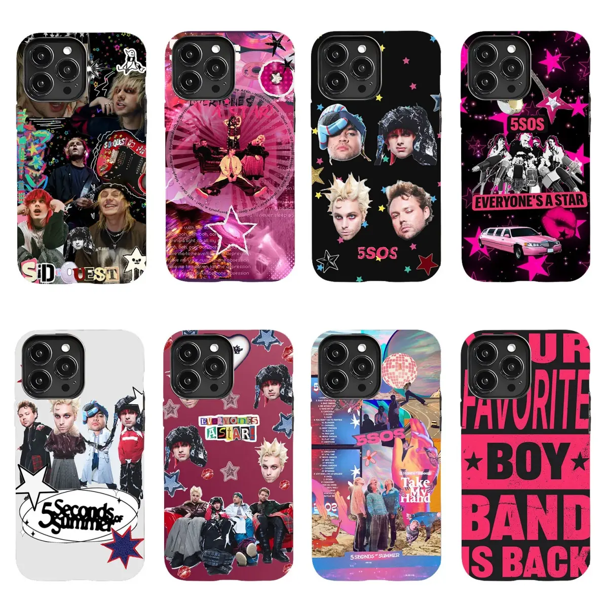 These 8 styles of 5SOS "Everyone's a Star" 2026 Tour-themed phone cases—compatible with the iPhone 11–17 Pro Max/Plus series and Samsung Galaxy S23– series—make for excellent gifts for fans.