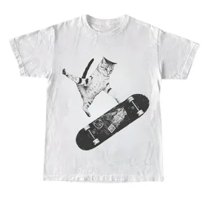 Vintage Style Emo Skater Cat Graphic Tshirt Casual Crewneck, Fantasy Kitten Tshirt, Cute Cat Shirt, Love Cat Tshirt, Meme Cringe Funny Dumb Shirts, Unisex Shirt Menswear Womenswear Streetwear