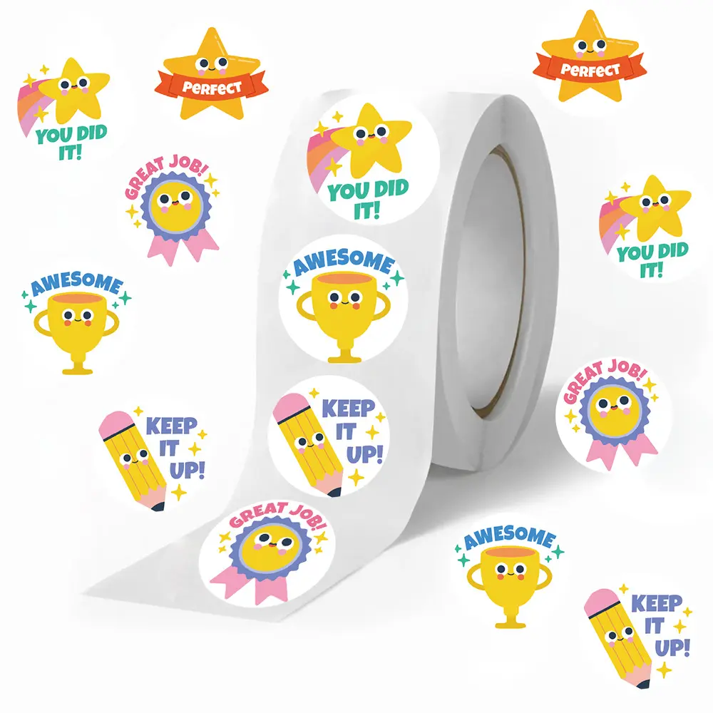500 Sticker Cards Star Reward Journal Roll, DIY Wall Decals, Toy Notebook Stickers, Adhesive Paper, 10 Patterns, Flat Sticker Type