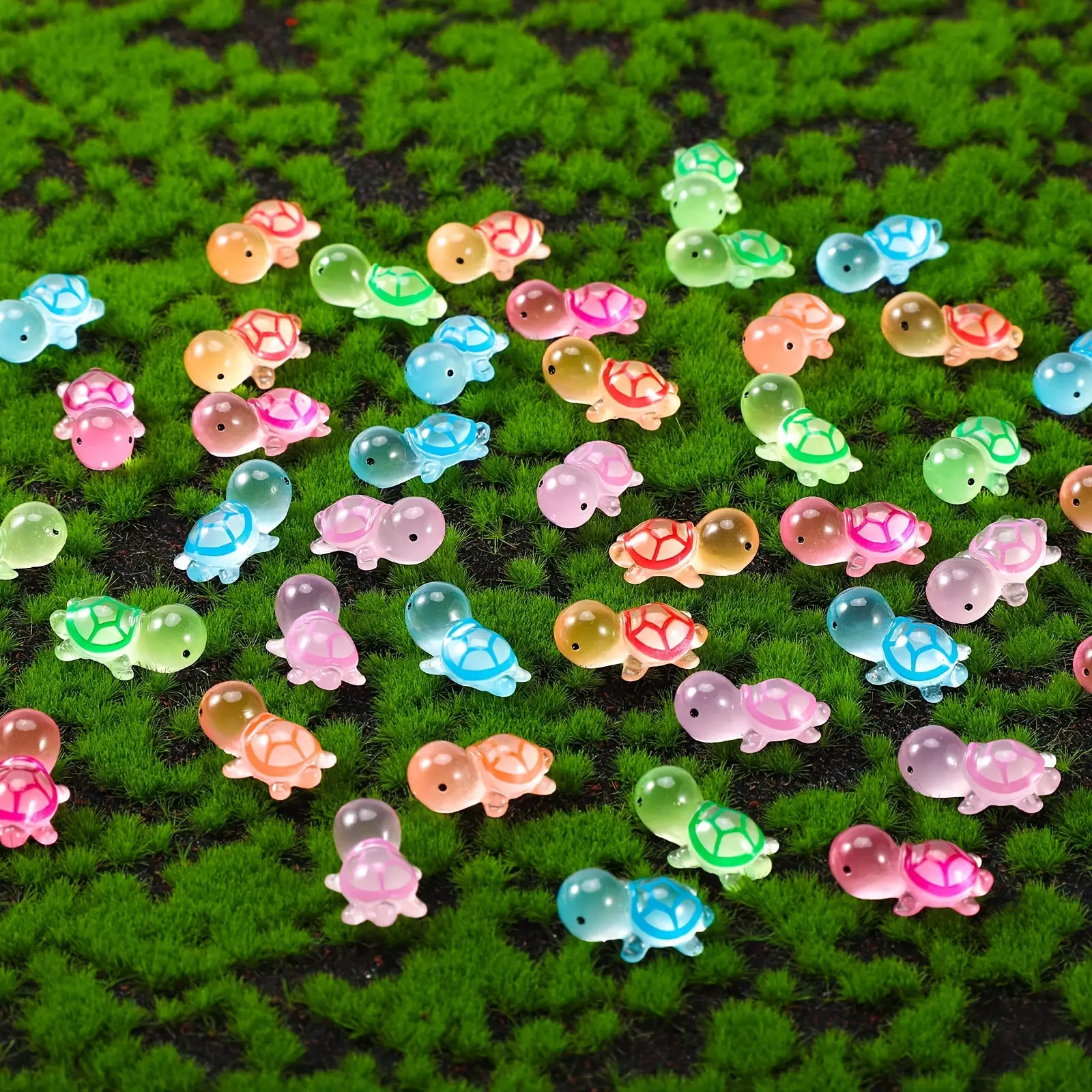 100PCS 3-6 Colors Luminous Resin Mini Turtles - High-Quality Marine Craft Decor, Outdoor Safe Garden Sculptures, Cute Collectibles for Creating Miniature Landscapes, Colorful