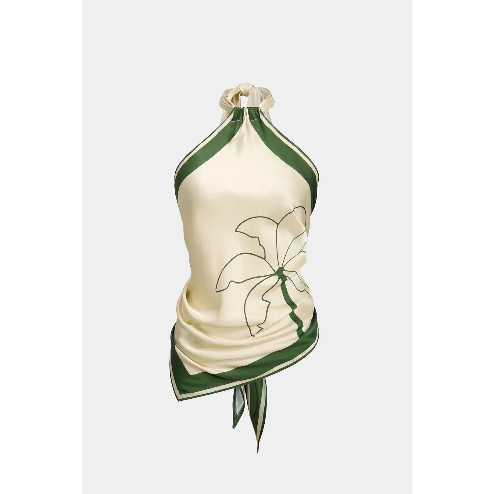 Contrast Floral Print Satin Halter Neck Tie-Up Backless Tank Top