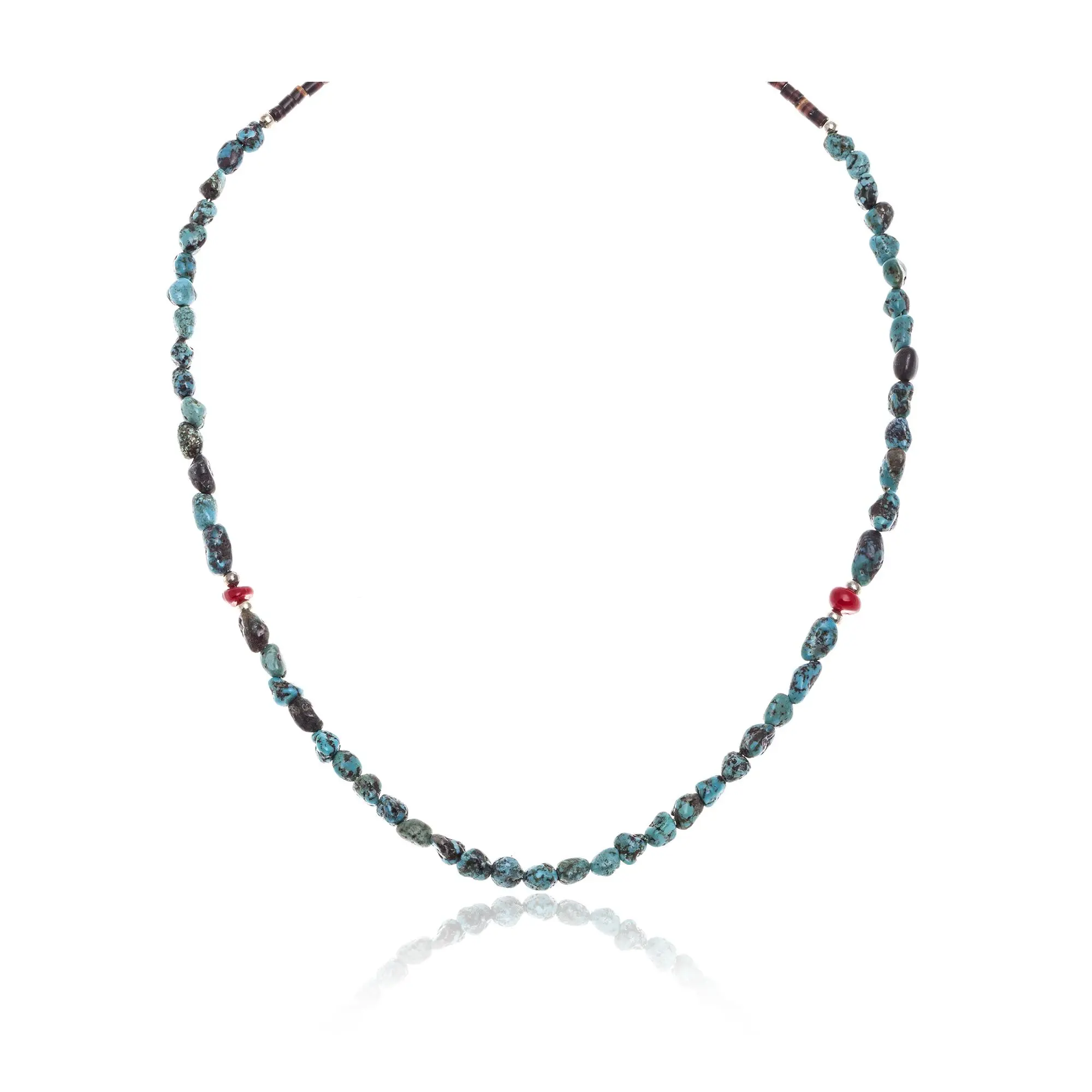 .925 Sterling Silver Certified Authentic Delicate Navajo Native American Natural Turquoise Coral Necklace Chain 371198377680