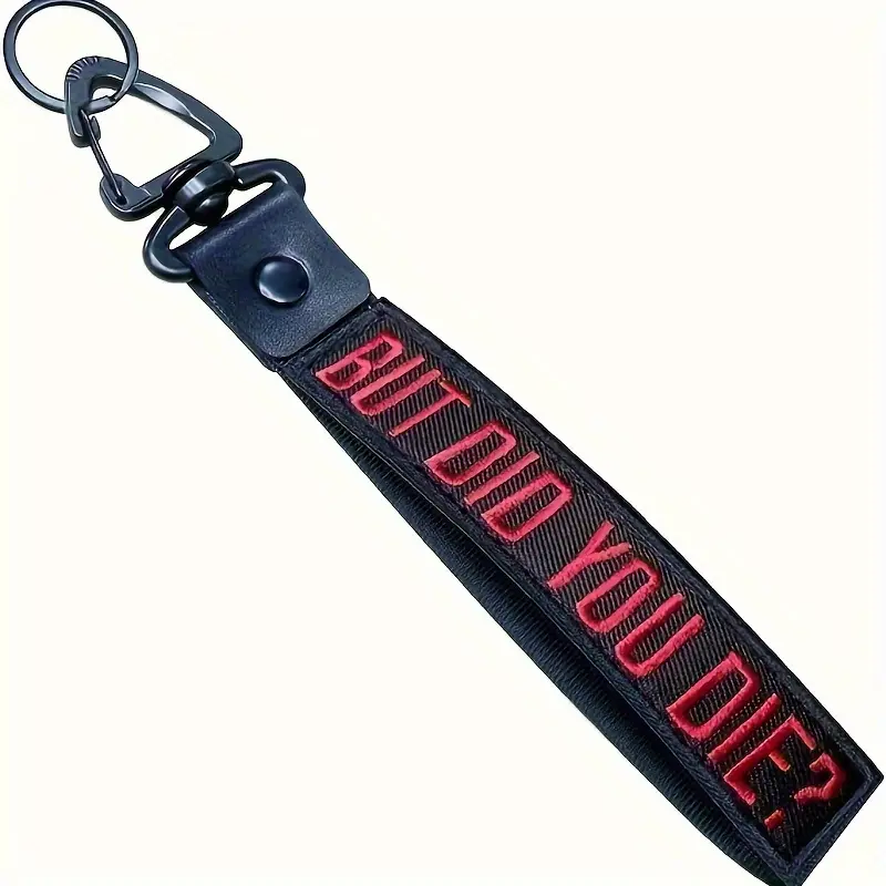 Black and Red Polyester Funky Personalized Keychain: Wrist Lanyard for Luggage, Motorcycles