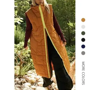 Danedvi Womens Long Quilted Puffer Vest Lightweight Sleeveless Winter Jackets Side Slit Packable Coats