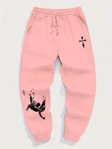 Men's waist-pulling cord sweatpants, suitable for an active lifestyle, comfortable and well-fitting, featuring a broken, despairing angel print, making them a versatile sportswear suitable for various occasions