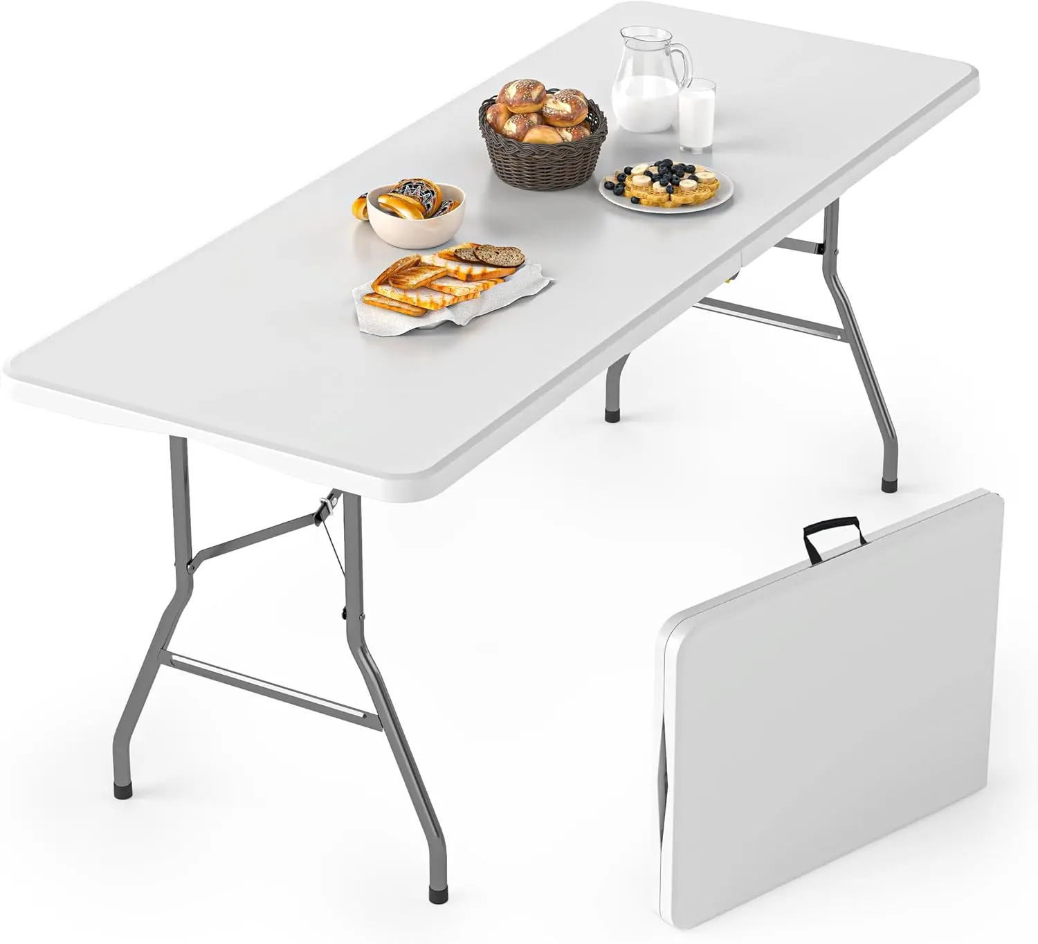 4FT/6FT Folding Table, Plastic Foldable Table for Indoor Outdoor, Heavy Duty Portable Dinning Tables with Carrying Handle, Utility Tables for Party, Camping, Banquet, Wedding, Events, Picnic