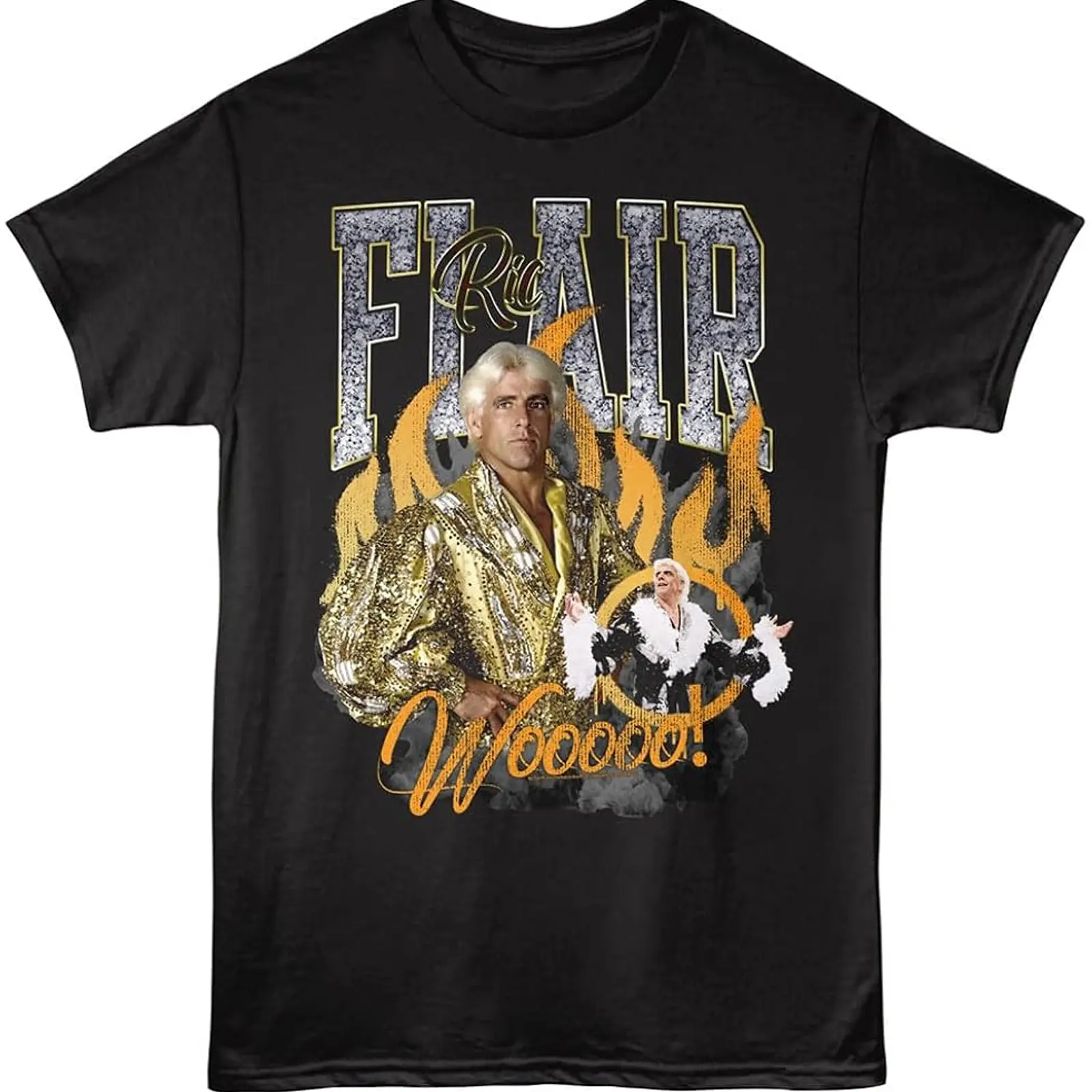RIC Flair T Shirt Wooo Flames 80s Wrestling Vintage Style Graphic T-Shirt