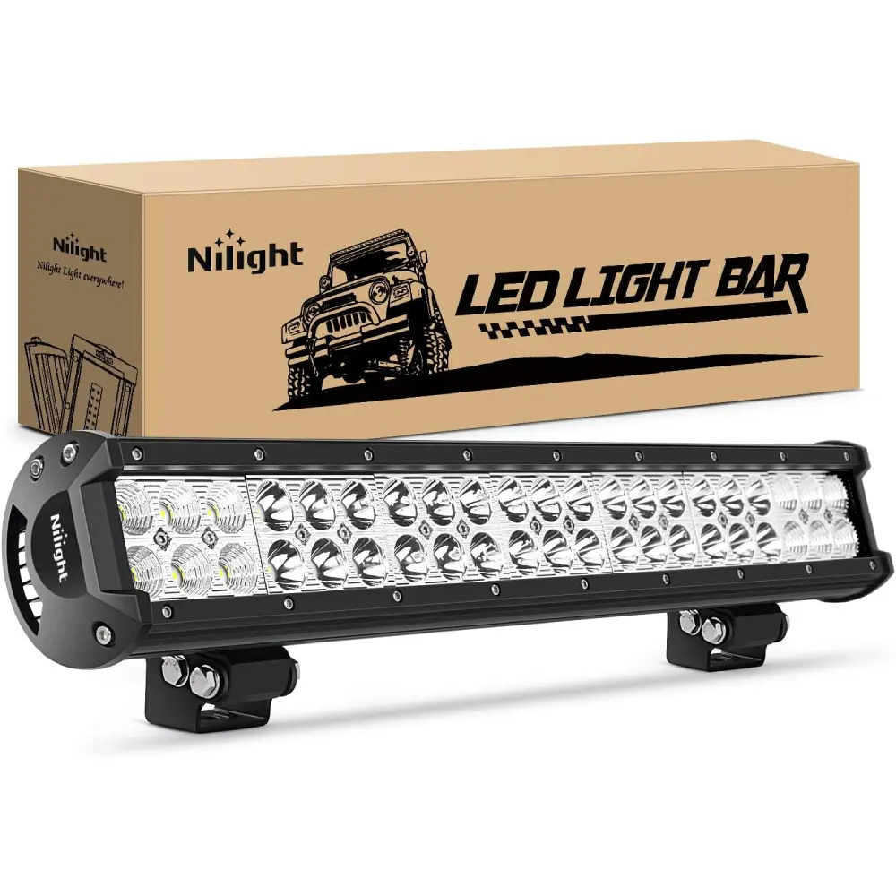 Nilight 20In 126W Power LED Light Bar with Cooling Fan, Moisture Test, Aluminum Housing & Bracket Mount, Flood-Spot Combo Illumination Light Bars for Trucks, Off-Road Driving Use
