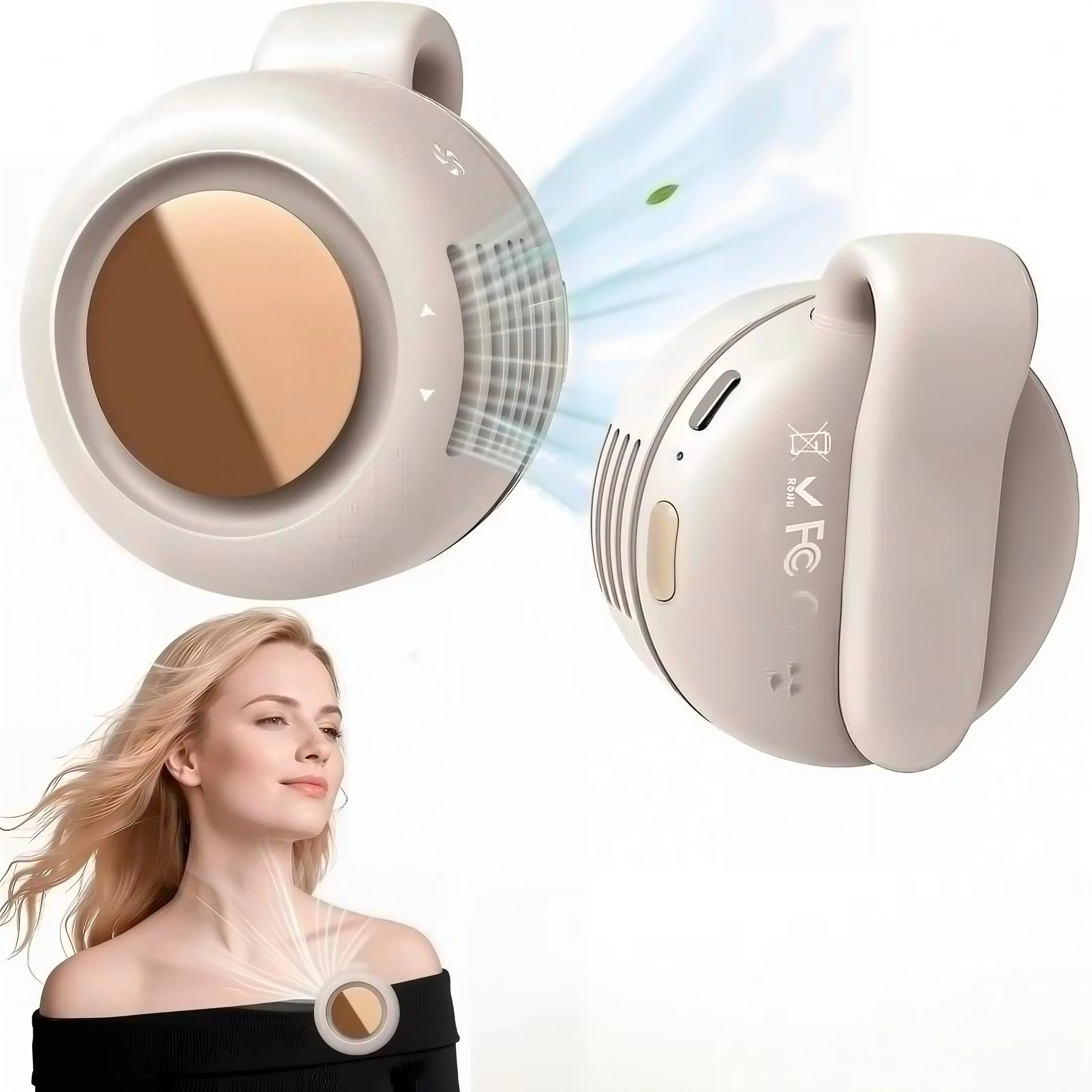 Mini Bladeless Fan. Portable, rechargeable, and silent. Features 3 adjustable speeds, a rotating body, and versatile use as a handheld, waist-mounted, or phone cooling fan. Ideal for outdoor travel,Perfect Gift