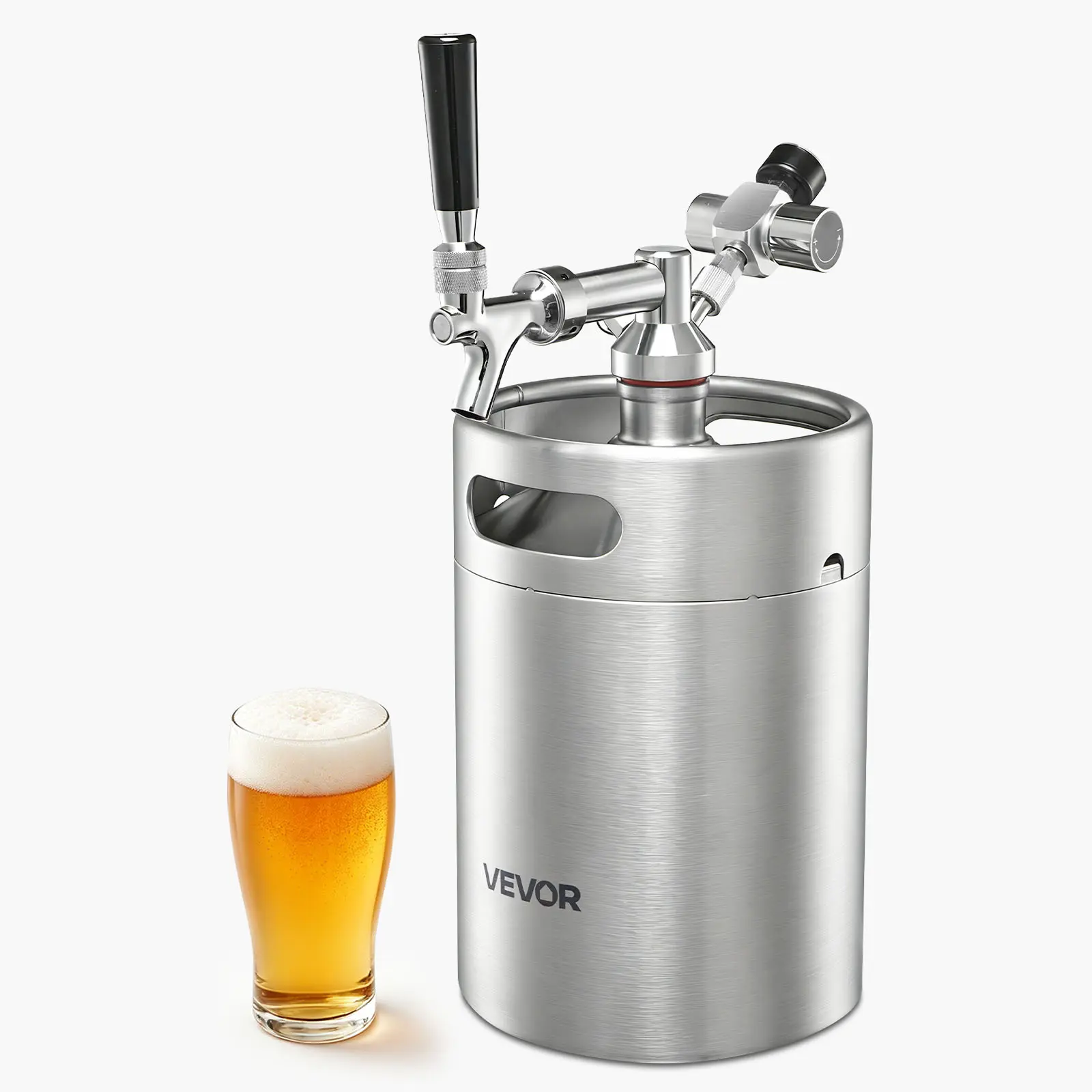 VEVOR 170oz Mini Keg, Pressurized Growler Tap System, 304 Stainless Steel Beer Kit, with Co2 Regulator, Self-Closing Faucet, Keeps Fresh and Carbonation for Homebrew, Craft and Draft Beer