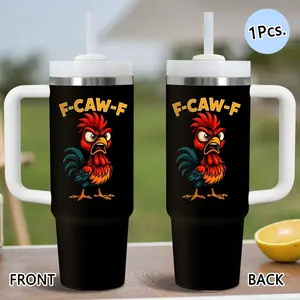 PIKPAKA F Caw F Chicken Vacuum Flasks 40oz Stainless Steel Tumbler with Handle & Straw, Drinkware Tumbler, Vacuum Insulated Travel Mug Keeps Drinks Cold Up to 12 Hours, Leak-Resistant Cup for Iced Coffee, Water, Office, Gym or Travel